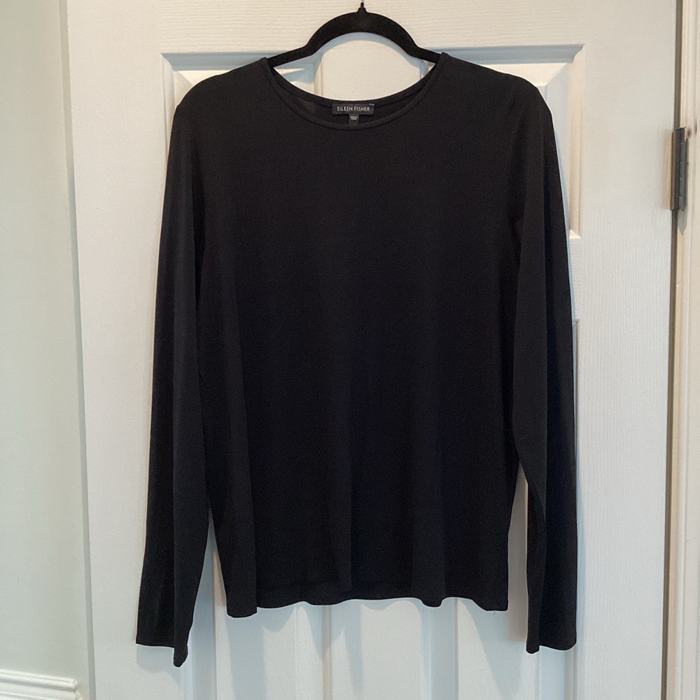 Eileen Fisher 100% Silk Long Sleeve Top | Black | Size XL